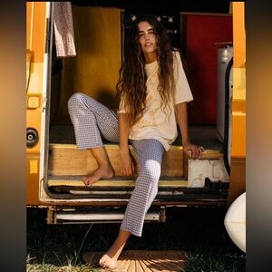 Billabong Navy & Cream Checked Cropped Pants